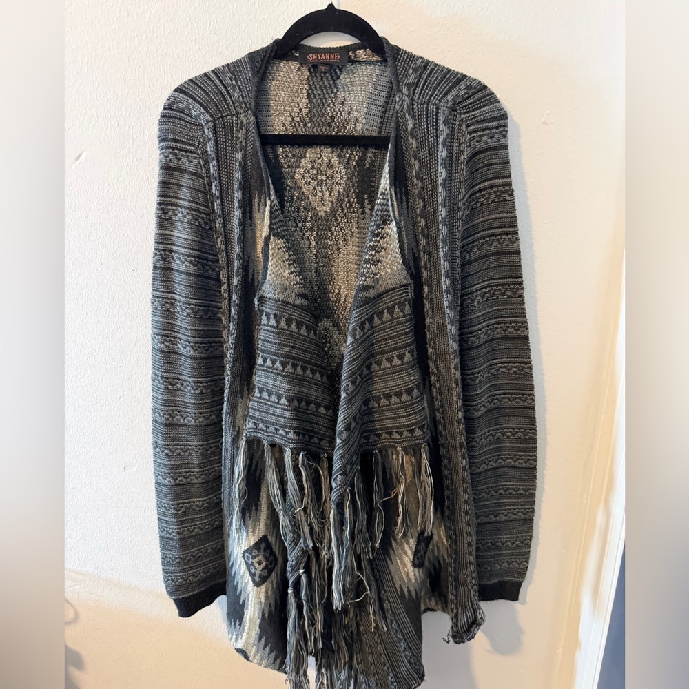 SHYANNE Open Front Cardigan Sweater Country Western Aztec Boho Tassle Sz L